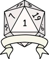 Retro Tattoo Style natural one d20 dice roll vector