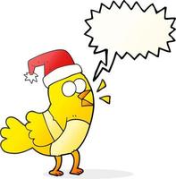 freehand drawn speech bubble cartoon bird wearing christmas hat vector