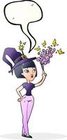 freehand drawn speech bubble cartoon witch casting spell vector