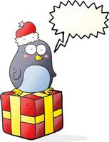 freehand drawn speech bubble cartoon christmas penguin vector