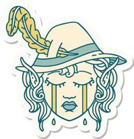 sticker of a crying elf bard character face vector