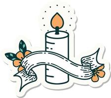 tattoo style sticker with banner of a candle vector