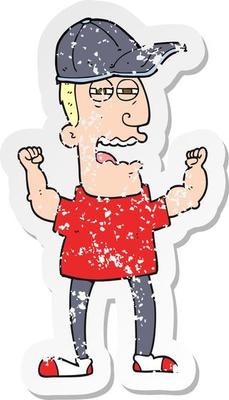retro distressed sticker of a cartoon stressed man