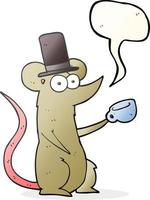 freehand drawn speech bubble cartoon mouse with cup and top hat vector