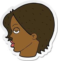 sticker of a cartoon woman raising eyebrow vector