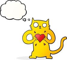 Gato de dibujos animados de burbujas de pensamiento dibujado a mano alzada con corazón de amor vector