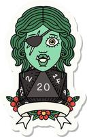 sticker of a half orc rogue character with natural twenty dice roll vector