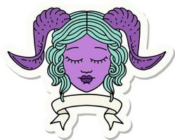 sticker of a tiefling character face with scroll banner vector