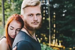 Girl leaning her boyfriend photo