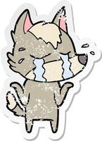 distressed sticker of a cartoon crying wolf vector