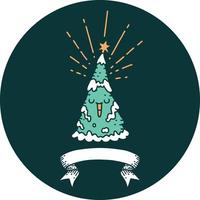 icono de un árbol de navidad feliz estilo tatuaje vector