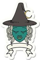 sticker of a half orc witch character face with banner vector