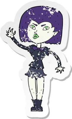 retro distressed sticker of a cartoon pretty vampire girl