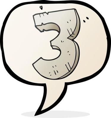 freehand drawn speech bubble cartoon stone number three