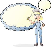 freehand drawn speech bubble cartoon female mechanic vector