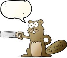 freehand drawn speech bubble cartoon beaver with saw vector