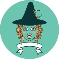 icon of half orc witch character face with banner vector