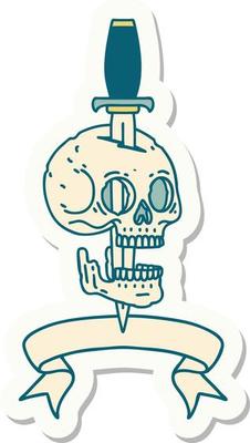 tattoo style sticker with banner of a skull