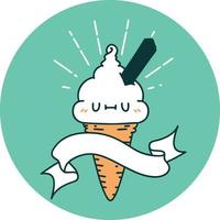 icono de un personaje de helado estilo tatuaje vector