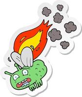 sticker of a cartoon fly crashing and burning vector