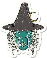 Retro Tattoo Style crying half orc witch character face vector