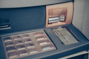 Automated teller machine close up. ATM machine keypad. photo