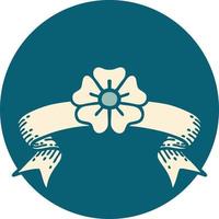 tattoo style icon with banner of a flower vector