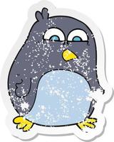 retro distressed sticker of a cartoon penguin vector