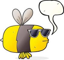 freehand drawn speech bubble cartoon bee wearing sunglasses vector