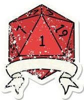 Retro Tattoo Style natural one d20 dice roll vector