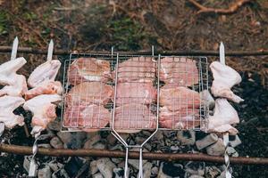 Grill season outdoor in park. Spring summer grilling. photo