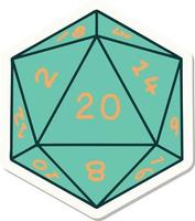 sticker of a natural 20 D20 dice roll vector