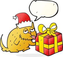 freehand drawn speech bubble cartoon cat with present vector