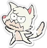 distressed sticker of a cartoon annoyed fox vector