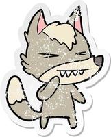 distressed sticker of a angry wolf cartoon vector