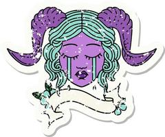 grunge sticker of a tiefling character face vector