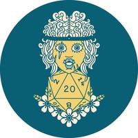 Retro Tattoo Style orc barbarian with natural twenty dice roll vector