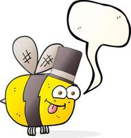 freehand drawn speech bubble cartoon bee wearing hat vector