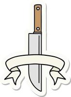 tattoo style sticker with banner of a knife vector