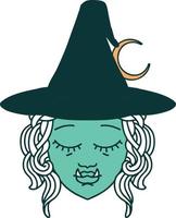 Retro Tattoo Style half orc witch character face vector