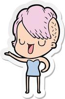 sticker of a cute cartoon girl with hipster haircut vector