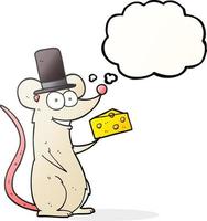 freehand drawn thought bubble cartoon mouse with cheese vector