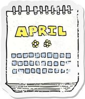 pegatina retro angustiada de un calendario de dibujos animados que muestra el mes de abril vector