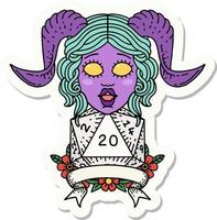 sticker of a tiefling with natural 20 D20 roll vector