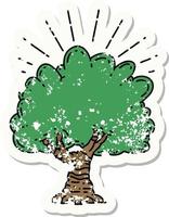 worn old sticker of a tattoo style tree vector