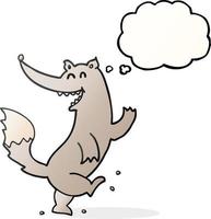 freehand drawn thought bubble cartoon happy wolf dancing vector