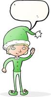 cartoon waving christmas elf with speech bubble vector