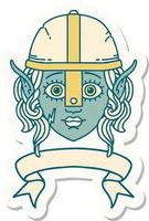 sticker of a elf fighter character face with banner vector