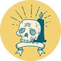 icon of a tattoo style spooky skull and candle vector