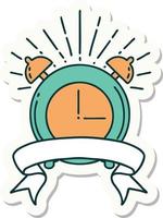 sticker of a tattoo style ringing alarm clock vector